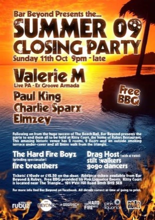 Summer 09 closing party poster, 11 October