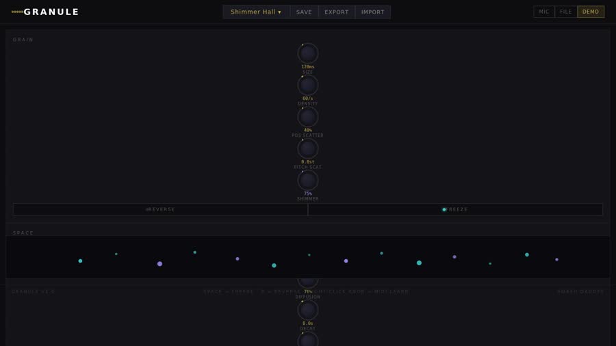 GRANULE's interface: grain controls and the spectral display